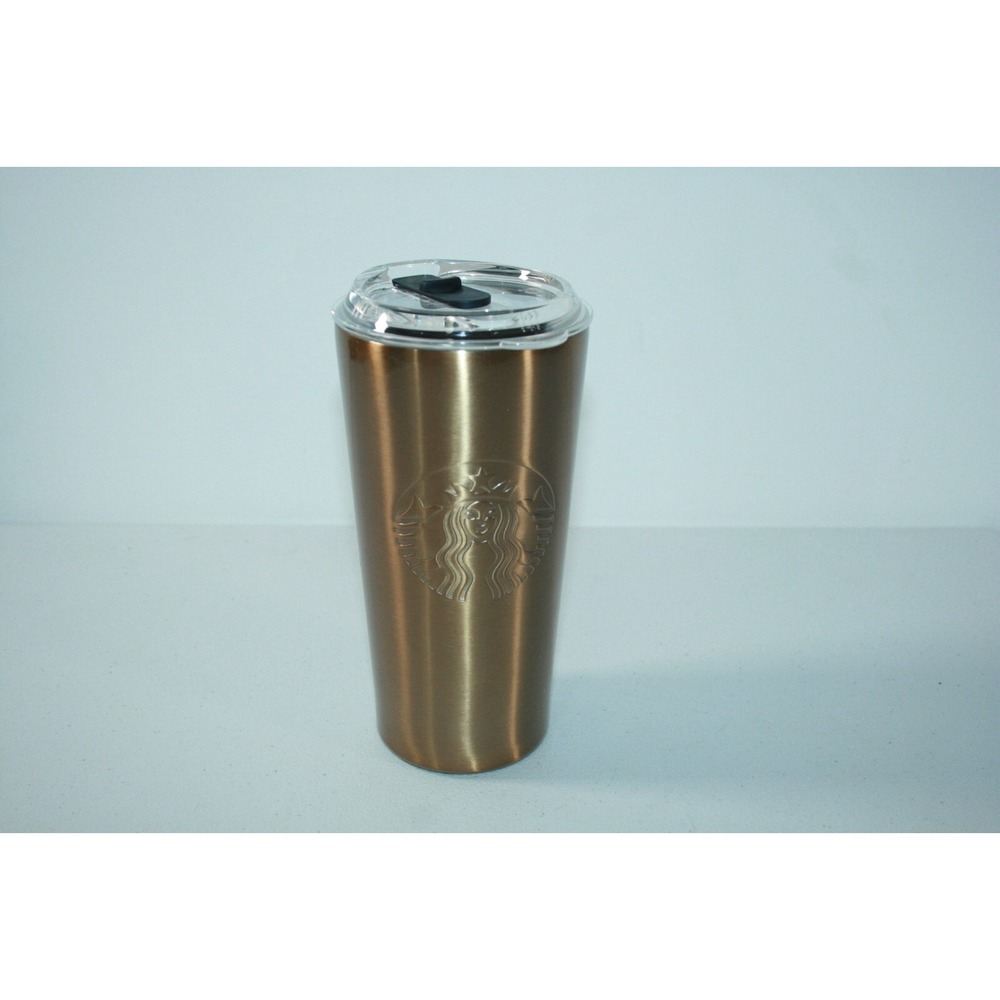 Starbucks Gold Stainless Steel Embossed Mermaid Logo 18‎ OZ Tumbler 2012 W/ Lid